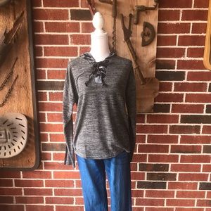 Gray Hooded Jacket with Velvet Details